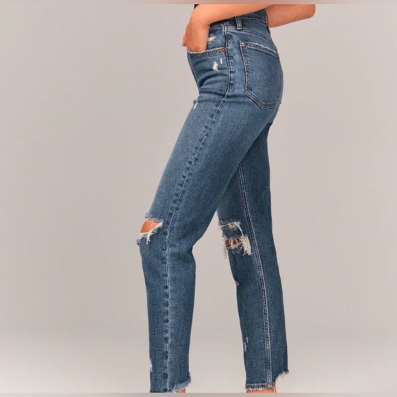 Abercrombie High Rise Mom Jeans - Medium Ripped Wash - Picture 4 of 8